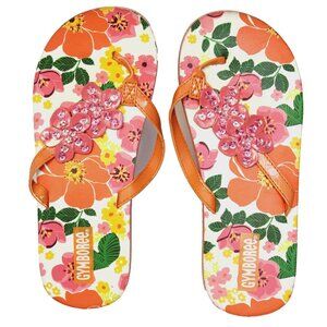 2007 Gymboree Floral Reef Flip Flips sz 13/1 Summer Tropical Flower Sequin Hawai
